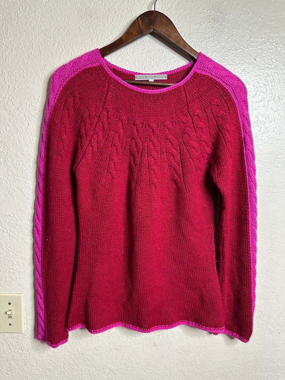 Alicia Adams Alpaca Twiggy 100% Baby Alpaca Cable Knit Sweater size M